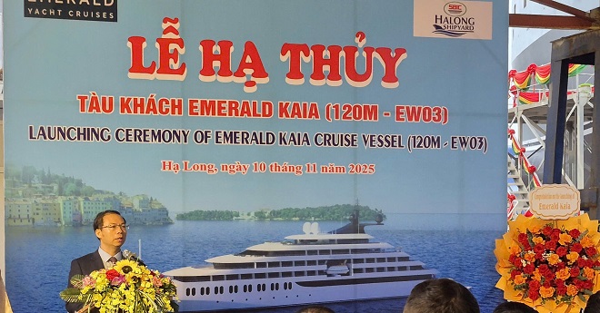 Đồng chí Trần Mạnh Hà – Tổng giám đốc  Tổng Công ty Công nghiệp tàu thủy phát biểu tại buổi Lễ 